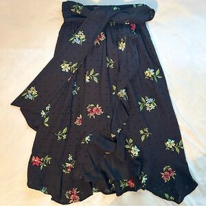 Harleen Kaur Eyelet Embroidered Wrap Midi Skirt S Ruffle Floral Indian Black